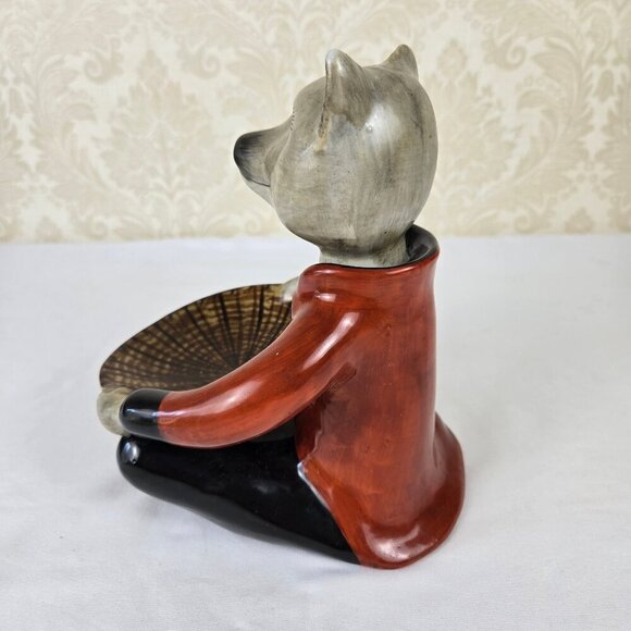 Vintage Fancy Fox Butler Holding Bowl Ceramic Candy Dish Key Holder Figurine - Picture 5 of 11